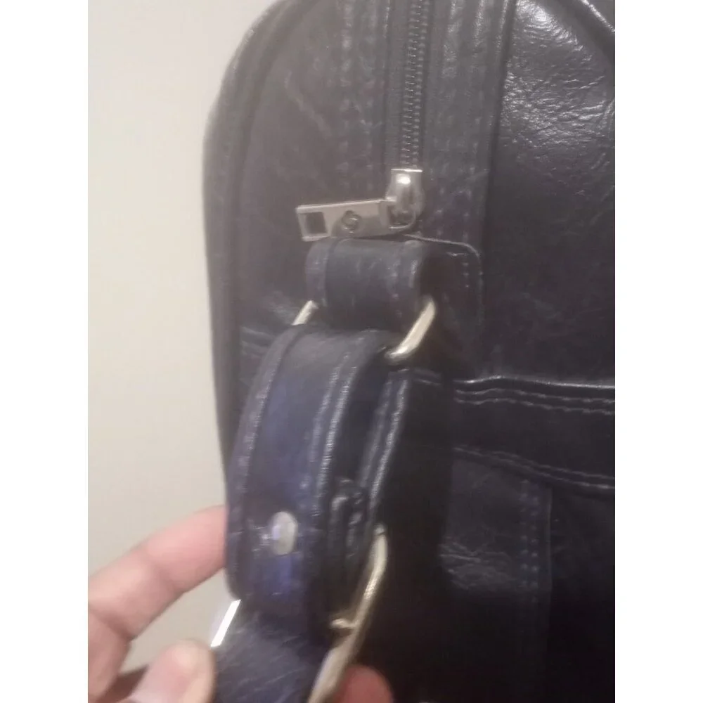 Vintage Samsonite Messenger Bag Navy Blue Leather Inner Pockets carry Handle